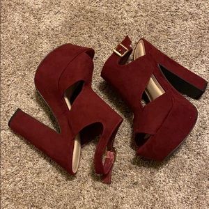 Burgundy platform heels